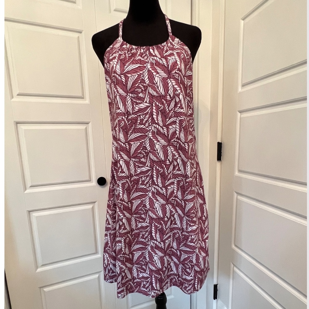 Eddie Bauer Plum and White Leaf Print Midi Dress